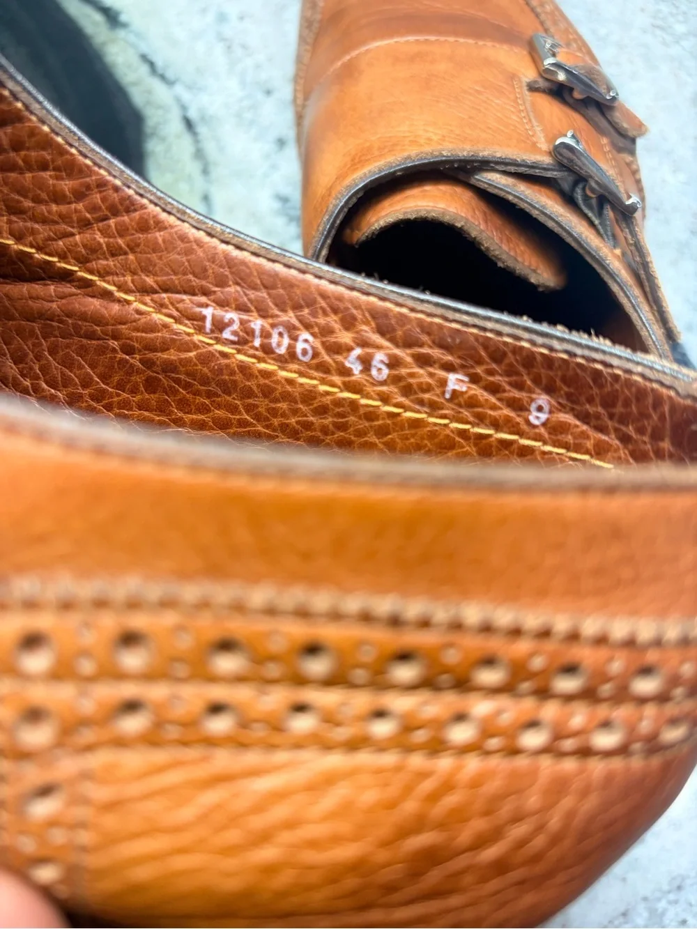 Santoni Fatte a Mano Double Monk Brown Grained Leather Shoes UK 9 US 11 Italy
